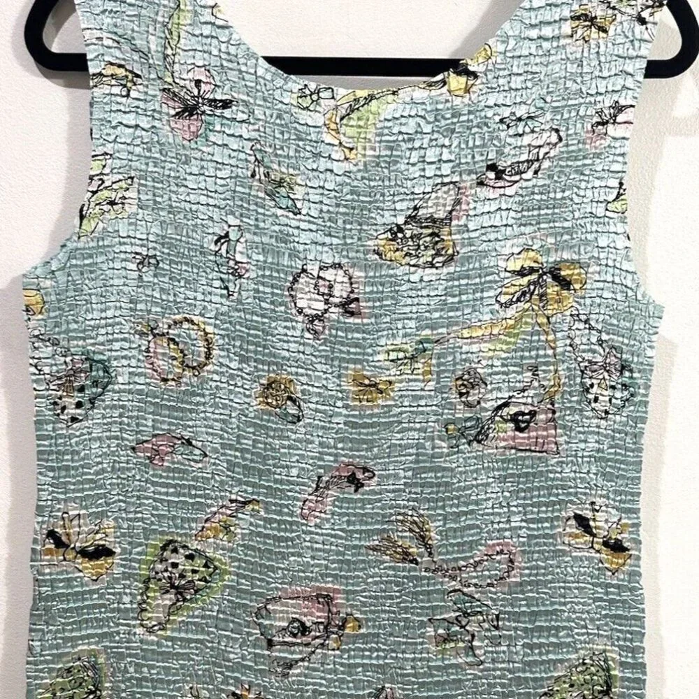 CASUAL CORNER ANNEX Women Stretch Crinkle Blue Floral Tank Top Sleeveless SZ XL - Picture 5 of 5
